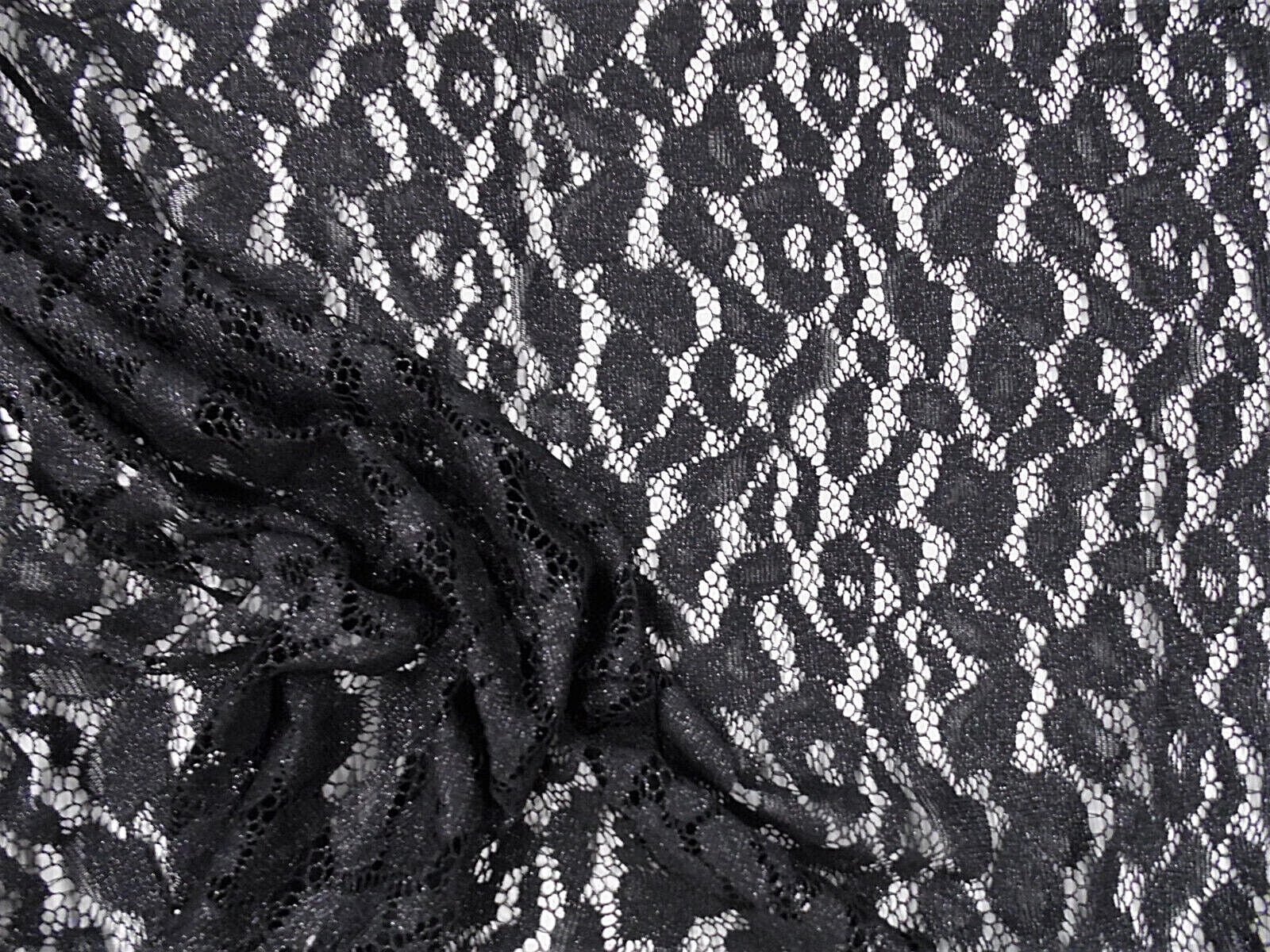 5 Yard Lot Stretch Lace Apparel Fabric Sheer Black Abstract Silver Metallic FF103