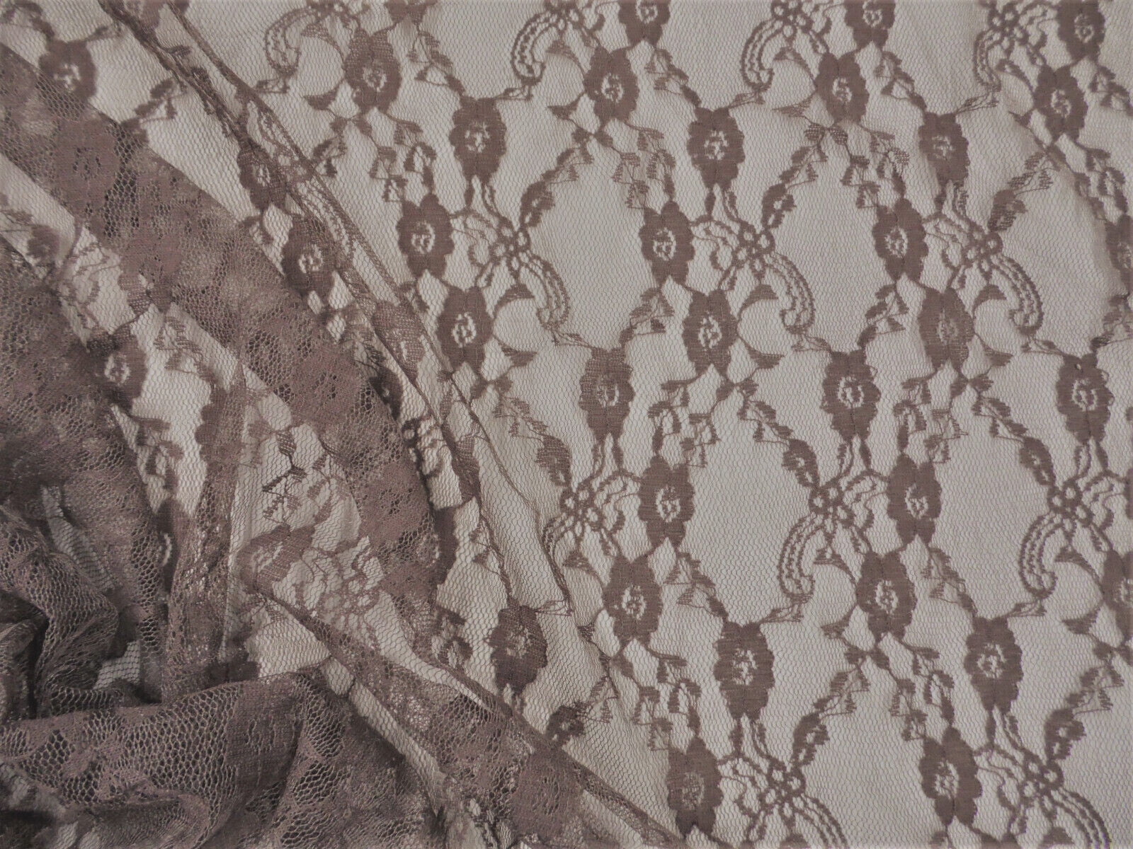 5 Yard Lot Stretch Lace Apparel Fabric Sheer Floral Lattice Brown WW21