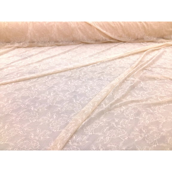 5 Yard Lot Stretch Lace Apparel Fabric Sheer Floral Light Peach WW33