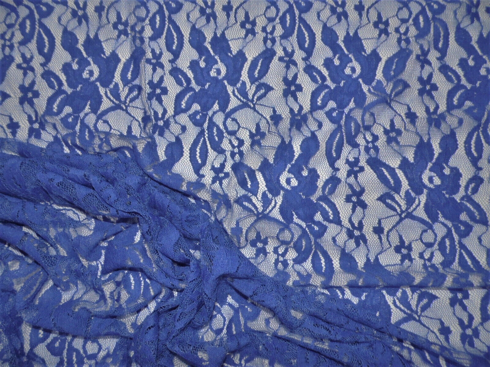 5 Yard Lot Stretch Lace Apparel Fabric Sheer Floral Royal Blue WW314