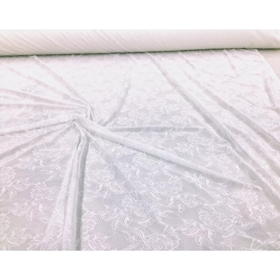 5 Yard Lot Stretch Lace Apparel Fabric Sheer Off White Floral OO33