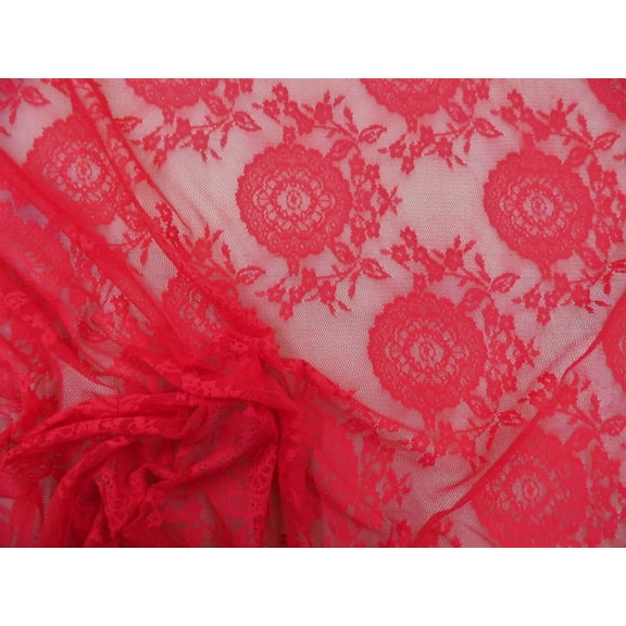 5 Yard Lot Stretch Lace Mesh Netting Apparel Fabric Sheer Floral Medallion Red DD106
