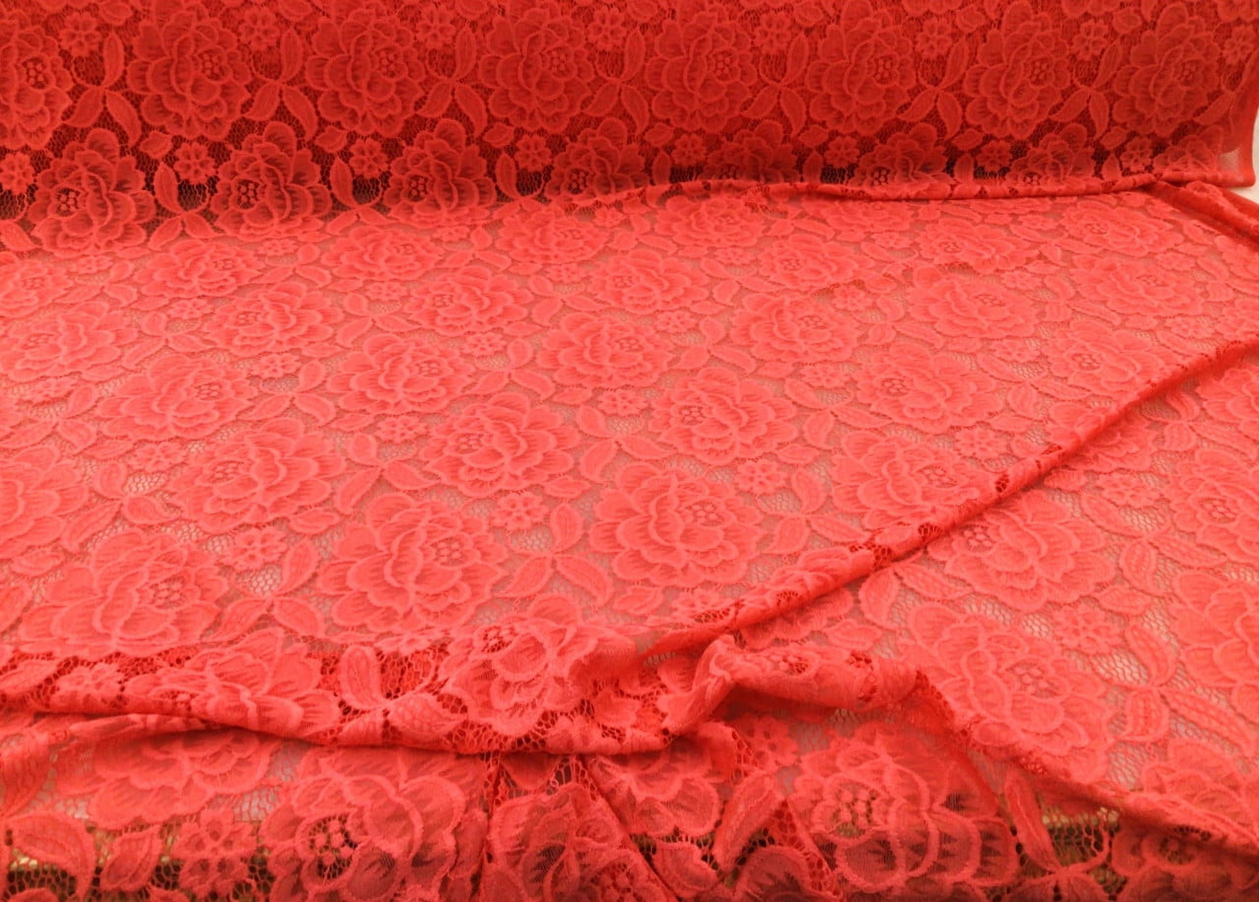 5 Yard Lot mbroidered Stretch Lace Apparel Fabric Sheer Floral Watermelon Pink XX310