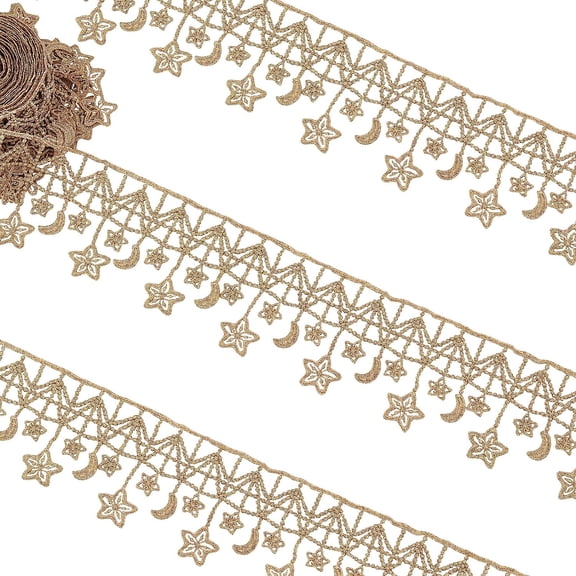 5 Yard Metallic Polyester Golden Woven Gimp Braid Trim 2.8 Inch Embroidery Braid Lace Trim Moon Star Edge Decorative Ribbon for Home Decoration DIY Crafts Sewing Jewelry Making 1set