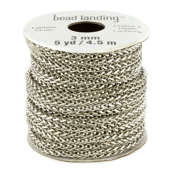 5-Yard Rhodium Lantern Chain by Bead Landing – 3mm Nickel-Free Iron Jewelry Chain for DIY Necklaces - Bracelets & Crafts - 6 Spools