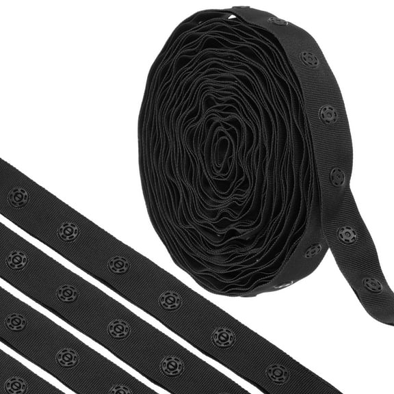 5 Yard Snap Button Tape for Sewing Cotton Snap Button Trim Fastener Buckles Tape for Clothes Fabric DIY, Black