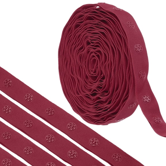 Uxcell 5 Yard Snap Button Tape for Sewing Cotton Snap Button Trim Fastener Buckles Tape for Clothes Fabric DIY, Burgundy Red