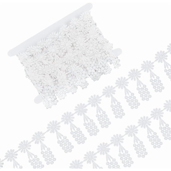 5 Yard White Lace Trim 2-1/2 Inch Flower Lace Fringe Trim with Tassel Embroidery Ribbon Sewing Accessory