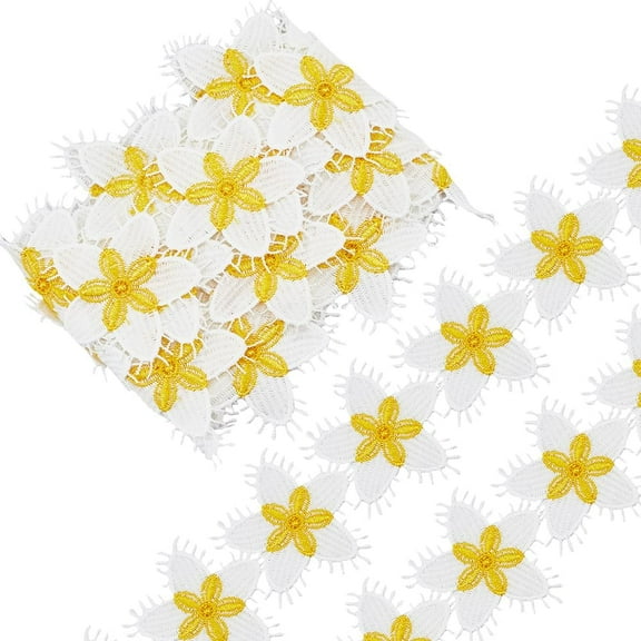 5 Yard x 2.4 Inch Edging Trimmings Fabric Gold Flower Lace Trim Handmade Polyester Sewing Supplies Edge Ribbon Embroidered Applique DIY Craft Trim for Headband Clothes Embellishment 5yards