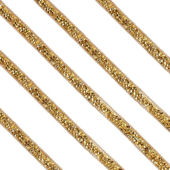 5 Yards 0.39in Rhinestone Ribbon Trim Gold Diamond Tape Bling Self Adhesive Strips Sticker Resin Rhinestones Gem Roll for Wedding Birthday Christmas Party Crafts Gift Package Decor