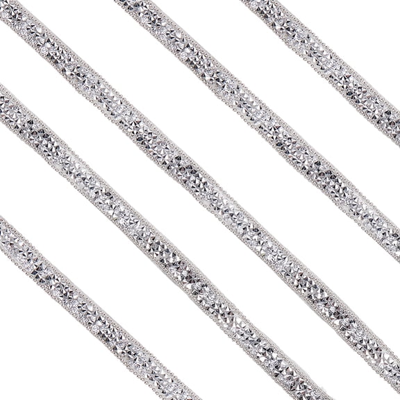 5 Yards 0.39in Silver Ribbon Tape Silver Rhinestone Ribbon Bling Self Adhesive Diamond Ribbon Sticker Glitter Rhinestones Strips Roll Crafts