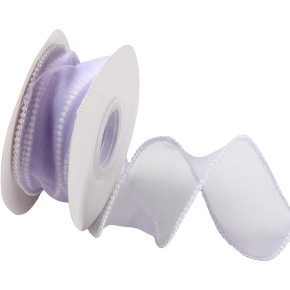 5 Yards 1 1/2 Inch Light Purple Pearl Edge Ribbon Organza Fishtail Smooth Ribbon Sheer Mesh Ribbons Bundle Rolls with Spool for Sewing Making Crafts Gift Wrapping Holiday DIY Supply