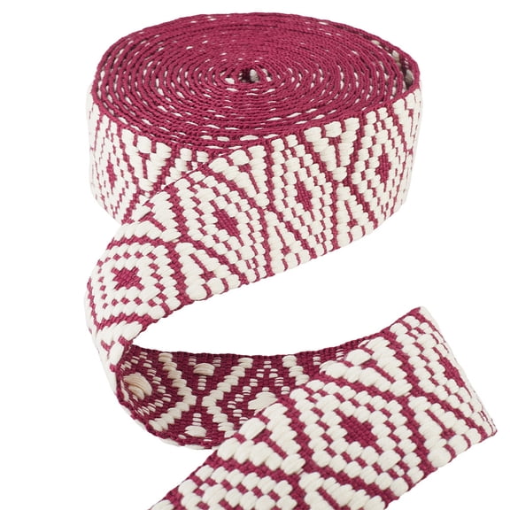 5 Yards 1.49 Inch Red White Jacquard Ribbon Geometric Pattern Woven Strap Belt Ethnic Style Embroidered Decorative Fabric Trim