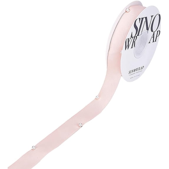 5 Yards 1 Inch Pink Pearl Silk Chiffon Ribbons White Plastic Pearls ...