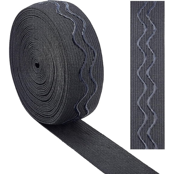 5 Yards 1 Inch Wide Non-Slip Elastic Ribbon Wave Silicone Elastic Gripper Band Tape Stretch Rubbers Elastic Straps Belt Waistband for DIY Garment Sewing Crafts Sports Shorts Black DIY