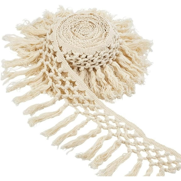 5 Yards 14.5mm Wide Tassel Trim Cotton Tassel Fringe Boho Macrame Tassel Boho Long Fringe for Sewing Accessories DIY Crafts Drapery Curtain Pillow Home Decoration Carpet Lamp