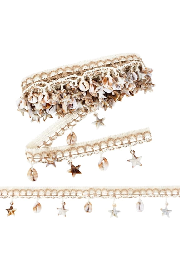 5 Yards 2-1/8 inch Shell Fringe Trim Starfish & Shell Charms Boho Craft Ribbon Trim Fringes Linen Lace Border Ribbon