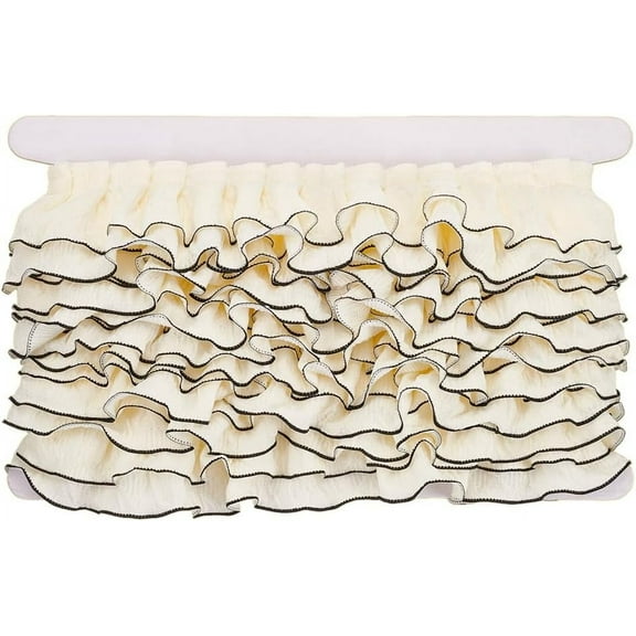 5 Yards 2 Inch Beige Ruffle Lace Trim Double-Layer Gathered Ruffled Ribbon Black Matching Trimming Pleated Lace Edge Trim for DIY Headwear Collar Sewing Dress Wedding Decoration Brown