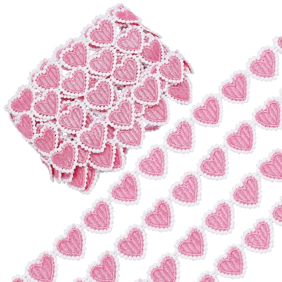 5 Yards 23mm Pink Heart Lace Trim Heart-Shaped Embroidered Woven Ribbon White Edging Trimmings Applique for DIY Sewing Crafts Clothing Curtain Skirt