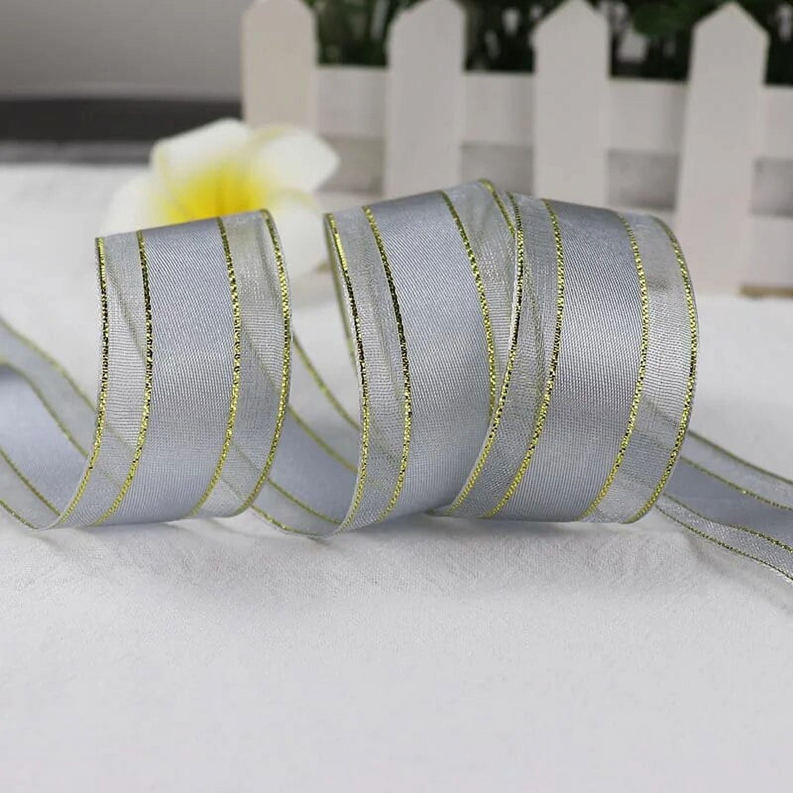 5 Yards 25mm Organza Ribbons Gold Metallic Egde Ribbons For Wedding ...