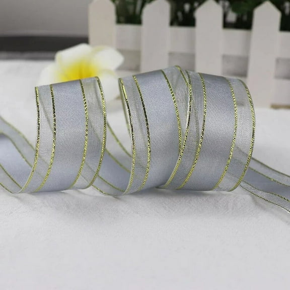 5 Yards 25mm Organza Ribbons Gold Metallic Egde Ribbons For Wedding Christmas Party Decor Flower Gift Packing Ribbon For Crafts