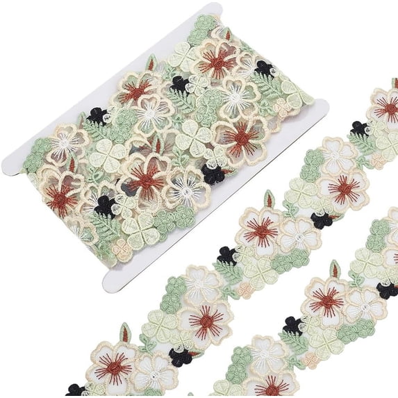 5 Yards 3D Flower Lace Trim 2-3/4 inch Wide Green Yellow Floral Lace Ribbon Polyester Embroidery Ribbon for Sewing Organza Lace Trim Ribbon for DIY Crafts Clothes Dress Party Decoration Green Yellow