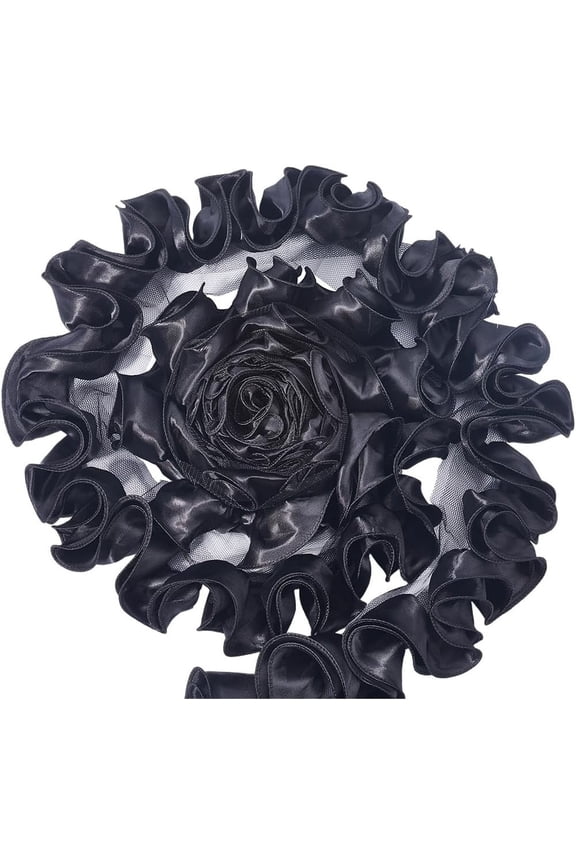 5 Yards 3D Pleated Chiffon Lace Trim Ribbon Satin Ruffle Edge Fabric Decorative Applique Fringe Trimming for Craft Sewing Wedding Dress Skirt Headwear Tablecloth Embellishment Black Black DIY