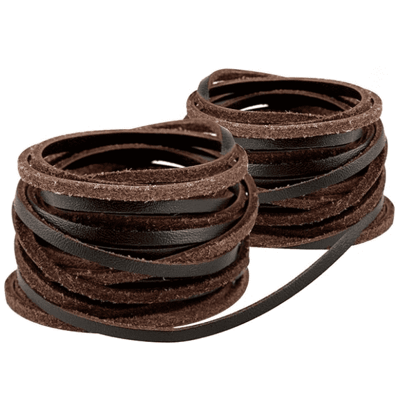 5 Yards 3MM Flat Genuine Leather Cord, PEASUG Real Leather Strips, Natural Leather String, Braided Braiding String for Shoe Laces, Jewelry Making, Necklace, Tool, Crafts - Dark Brown,2Pack