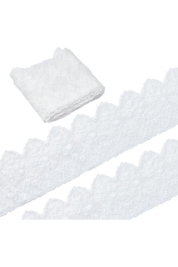 5 Yards 4.3 Inch Wide Lace Edge Trim Ribbon Floral Lace Ribbon White Flowers Embroidered Tulle Edging Trimmings for DIY Sewing Crafts Dress Tablecloth Hair Band Wedding Decorations