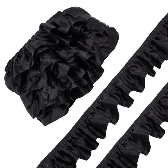5 Yards/4.57M Satin Black Ruffle Ribbon 3-1/4 inch(82mm) Wide Sewing Ruffle Lace Trim Ruffled Edge Lace Trim Ribbons