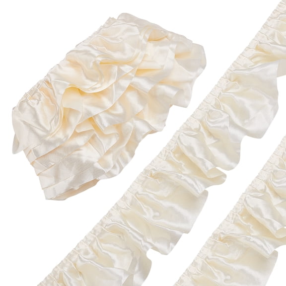 5 Yards/4.57M Satin Ruffle Ribbon 3-1/4 inch Wide Cornsilk Sewing Ruffle Lace Trim Ruffled Edge Lace Trim Ribbons
