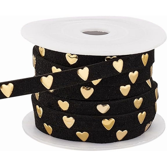 5 Yards(4.57m) Suede Cord Studded 20mm Wide Leathers Lace with Heart Rivet Flat Leathers Ribbon with Spool Leathers String for Punk Jewelry Making Tassel Clothes Decor Black BlackDIY