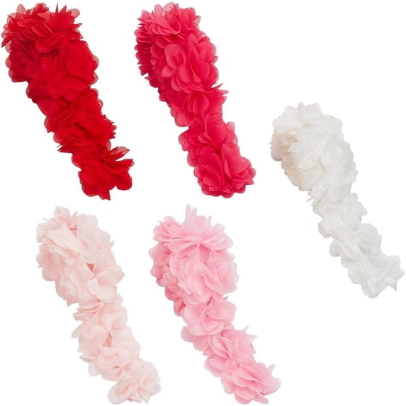 Colour Ribons 5 Yards 5 Colors Polyester Chiffon Lace Trim 3D Flower Lace Ribbon for ...