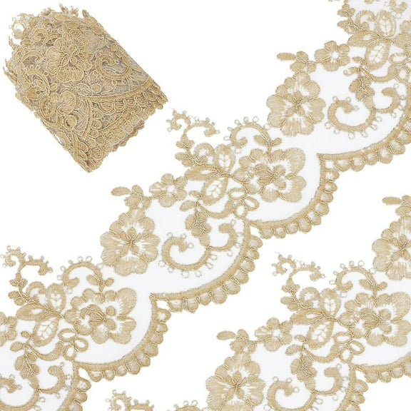 5 Yards 5 Inch Width Gold Venice Lace Trim Metallic Flower Embroidery Lace Ribbon Sparkle Applique Sewing Floral Crown Edge Trimming for Curtain Tablecloth Slipcover Bridal Decor DIY Crafts