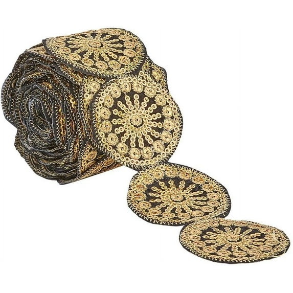 5 Yards 50mm Iron on/Sew on Ribbon Patches Floral Embroidered Polyester Patches with Sequin Garment Accessories Supplies for Costume Belt Bag Shoes Party Decoration DIY