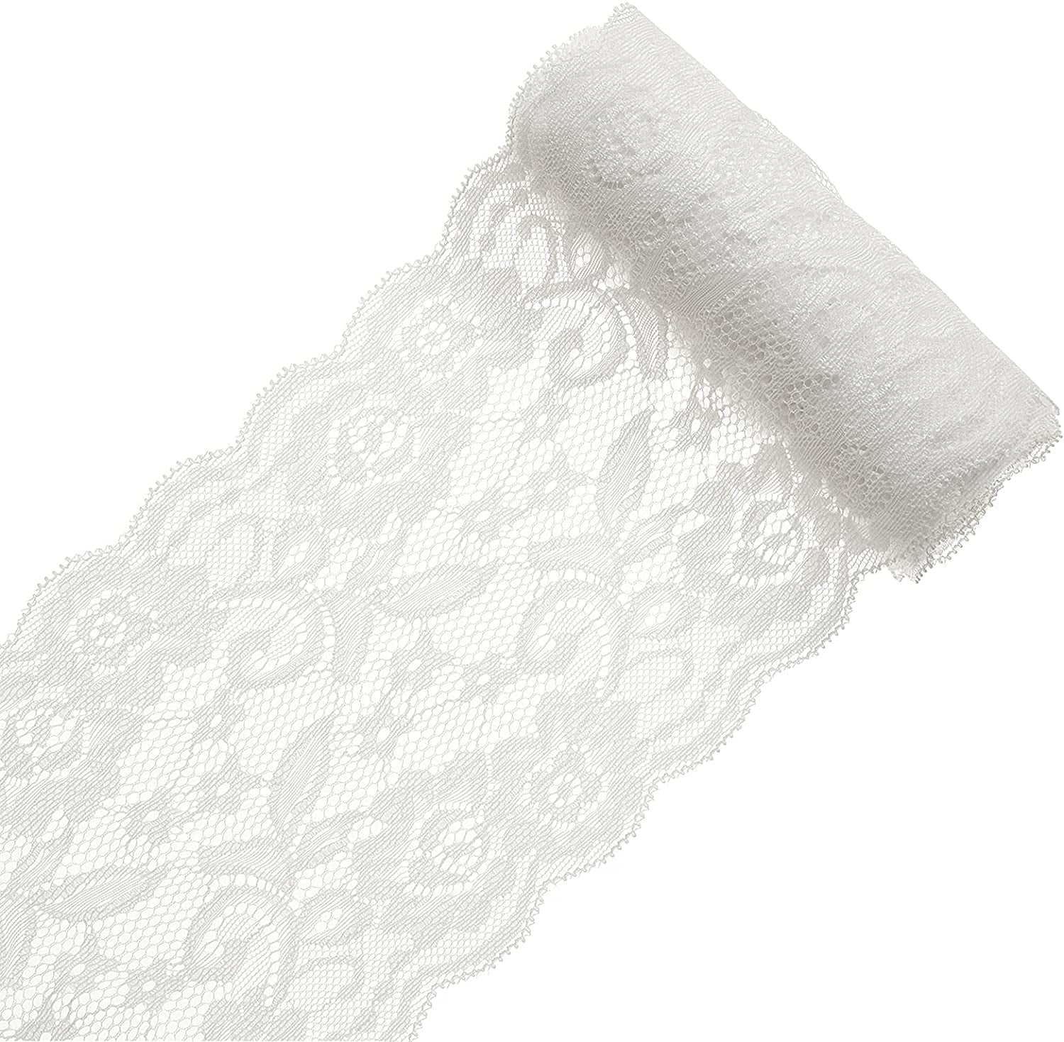 5 Yards 6 Inch Wide Elastic Lace Cotton Floral Pattern Trim Fabric Sewing for Scalloped Edge Rose Decorations for Dress Tablecloth Hair Band Wedding Festival Event Decorations(White) DIY