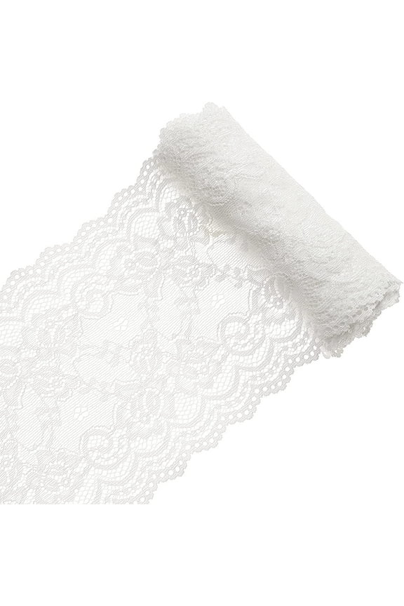 5 Yards 6 Inch Wide Elastic Lace White Cotton Floral Pattern Trim Fabric Sewing for Scalloped Edge Decorations for Dress Tablecloth Hair Band Wedding Festival Event Decorations