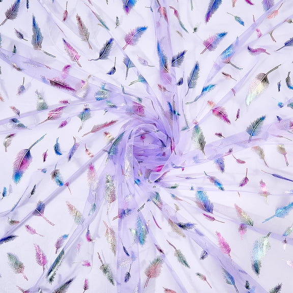 5 Yards 64 Inch Light Purple Feather Tulle Fabric Colorful Feathers Pattern Bronzing Fabrics by The Yard Mesh Lace Cloth