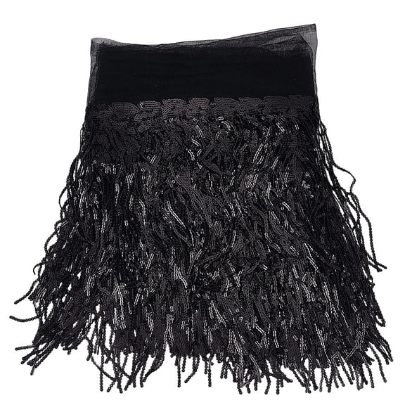 5 Yards 7.87 Inch Black Glitter Tassel Sequin Trim Sparkling Decorative Tulle Lace Round Flat Paillette Fringe Fabric Ribbon
