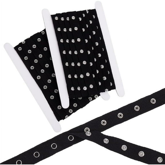 5 Yards Black Button Strips Metal Snap Ribbon Soft Cloth Cotton Sew on Buckle Snaps Strip Fastener Grommet Tim Press Stud Eyelet Twill Tape for Sewing Crafts Making Clothes Dress Skirt DIY