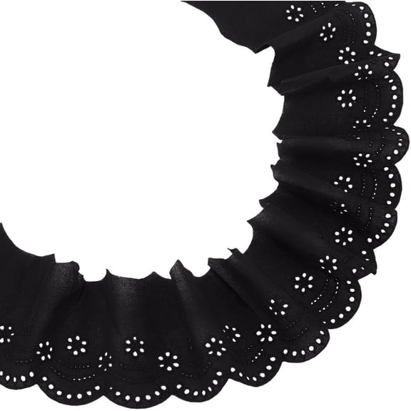 5 Yards Black Eyelet Lace Trim 4inch Cotton Lace Trim Ribbon Floral Embroidery Ruffle Lace Trim Wavy Edge Floral Trimming Fabric for DIY Crafts Sewing Gift Wrapping Home Decor diy