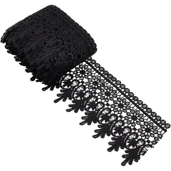 5 Yards Black Lace Ribbon 3.3 Wide Lace Trim Vintage Lace Trim Ribbon Inelastic Embroidery Lace Trim for Gift Wrapping Bridal Wedding Party Decoration Floral DIY Crafts Jewelry Making Black