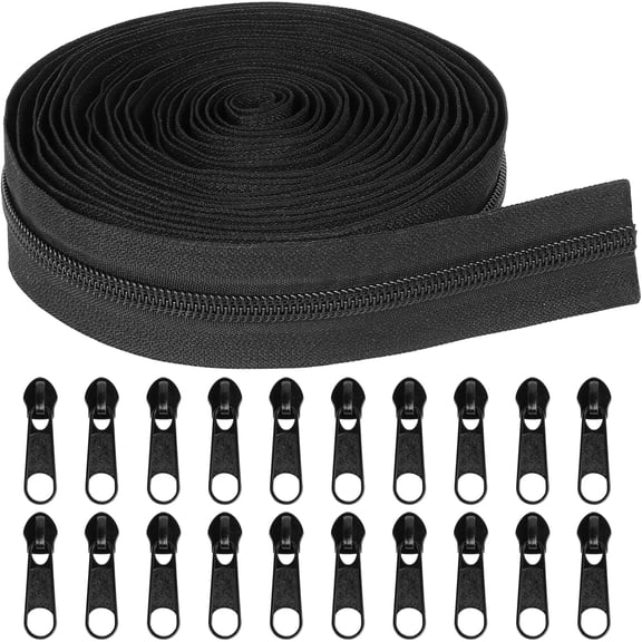 5 Yards Black Nylon Coil Bulk Zipper Continuous Zipper Roll with 20 PCS Replacement Sliders DIY Sewing Craft Bags Garment Repair Supplies