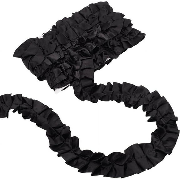5 Yards Black Pleated Wavy Ribbon Ruffle Satin Ribbon Edging Trimmings Fabric for Applique Sewing Craft Wedding Dress Decoration DIY Decor