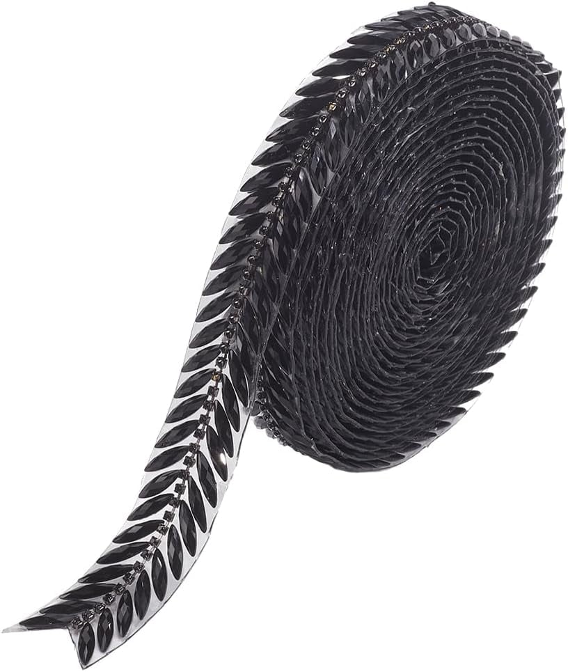 5 Yards Black Rhinestone Hot Melt Adhesive Trim Bling Chain Strips Roll Sparkle Diamond Applique Ribbon Stickers Tape for Sewing Making Jewelry Wedding Dresses Party Decor Diy Crafts Black
