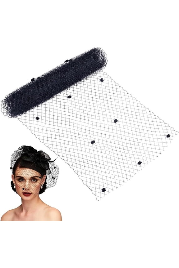 5 Yards Black Veil Neting Fabrics with Small Ball 9.8 Inch Wide Birdcage Bridal Veil Mesh French Rhombus Headband Millinery Bride Hair Headdress Hat Decoration for Women Wedding Tea Party diy Black