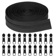 5 Yards Bulk Zipper #3 Black Nylon Coil for Sewing with 20PCS Zipper Sliders for DIY Craft Bags