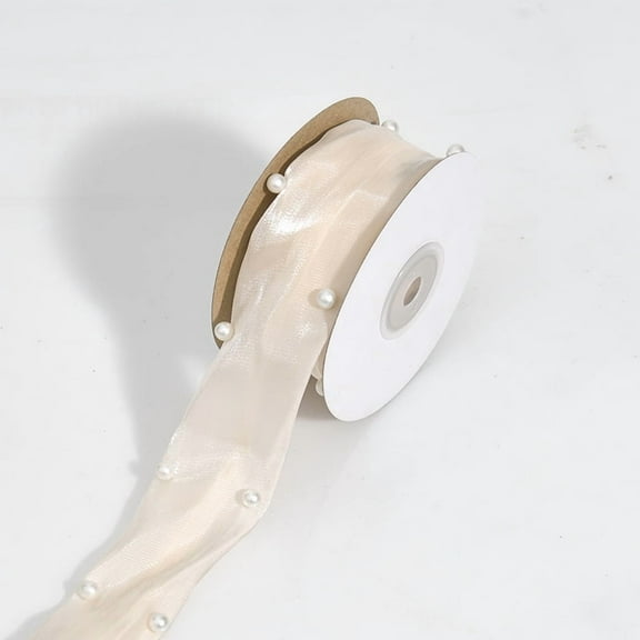 About 5 Yards Champagne Pearl Transparent Ribbon White Bridal Sheer Pearls Beaded Fishtail Chiffon Organza Trim Ribbons for Gift Wrapping Wedding Invitations Bouquets Christmas Decor Supply4cm