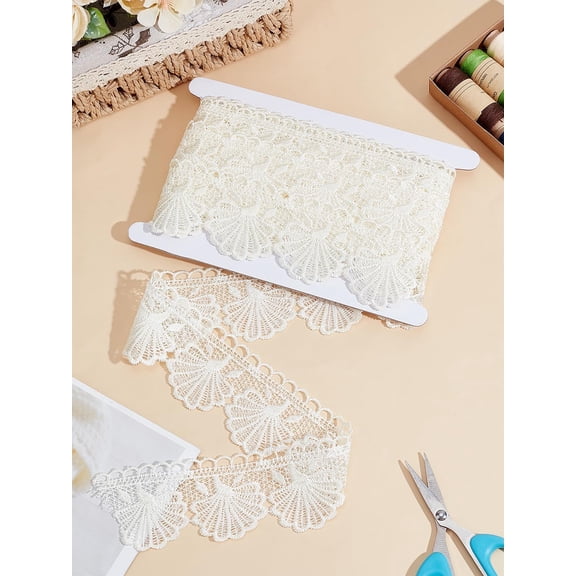 5 Yards Cotton Shell Shaped Flower Lace Ribbon Lace Trimming for Sofa Pillow Decoration Beige 2-3/8 inch(60mm) for Handmade