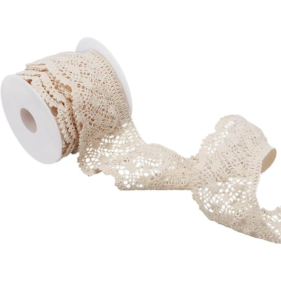 5 Yards Crocheted Lace Trim 1-3/4 inch Wide PeachPuff Lace Ribbon with Spool Lace Trimmings DIY Craft Ribbon Crochet Lace Ribbon Cotton Craft Lace Ribbon for Package Wrapping for DIY